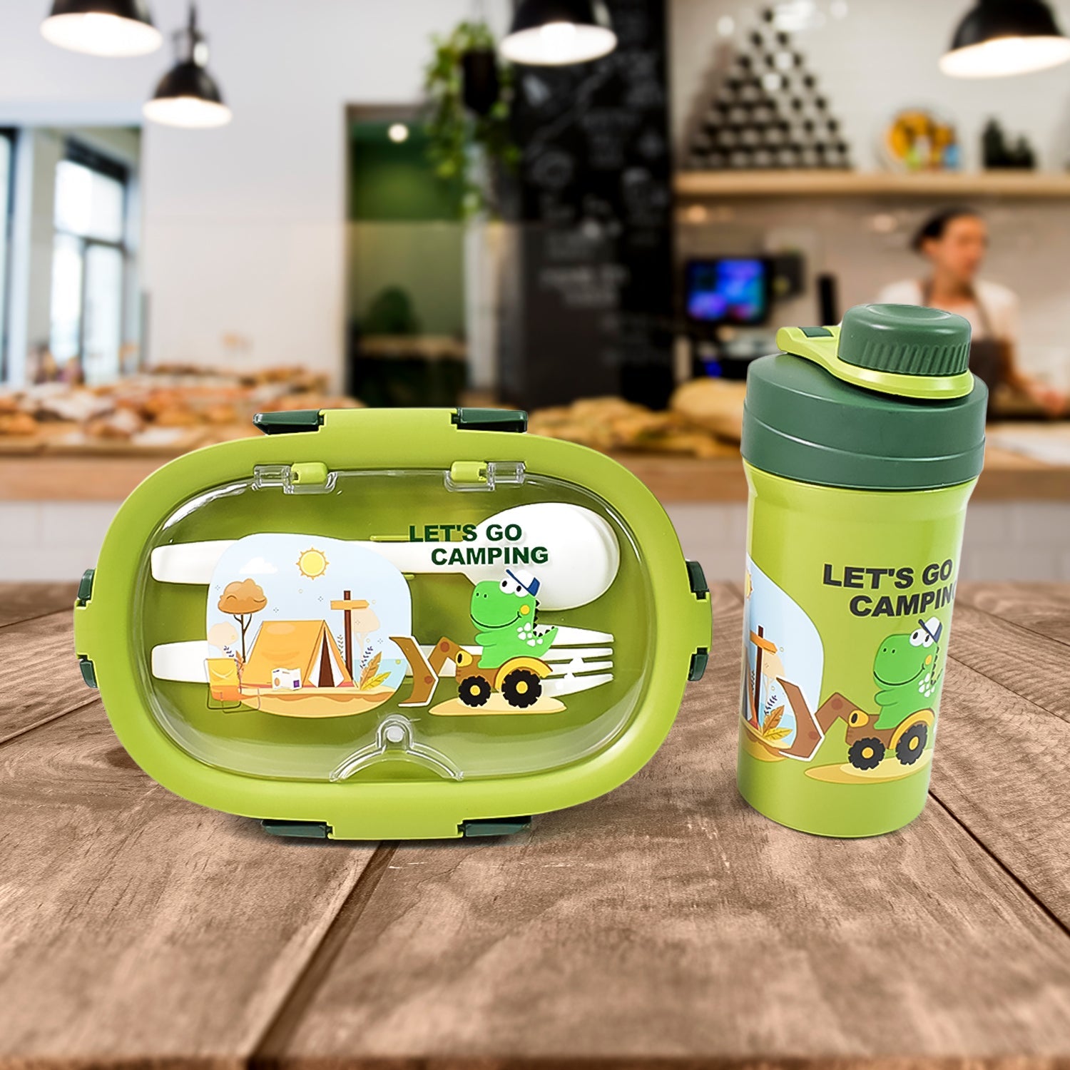 Plastic Lunch Box Leak Proof 3 Compartment with Bottle, Spoon and Fork (1 Set) Plastic Lunch Box Leak Proof 3 Compartment with Bottle, Spoon and Fork (1 Set)